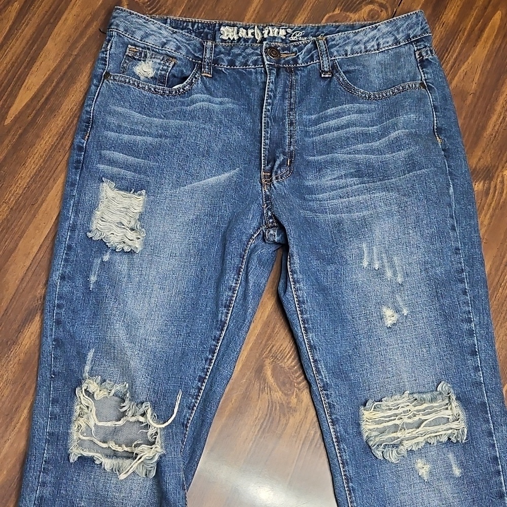 Machine Blue Relaxed Fit Distressed Jeans - Picture 3 of 15